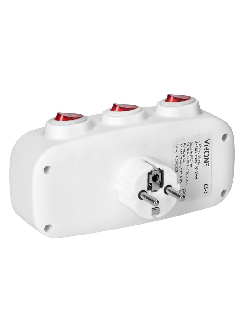 Rozgałęźnik 3x2P+Z z 3 włącznikami ES-3 ORNO