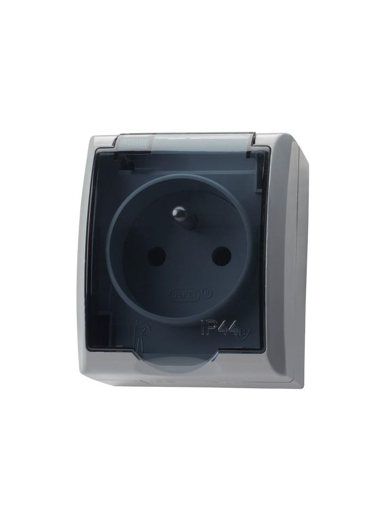 FALA Gniazdo pojedyncze z uziemieniem wieczko przezroczyste - kolor popiel