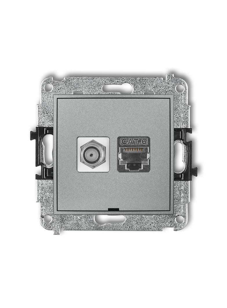 MINI Mechanizm gniazda antenowego poj. typu F (SAT) + gniazda komp. poj. 1xRJ45, kat. 6 ekranowany,