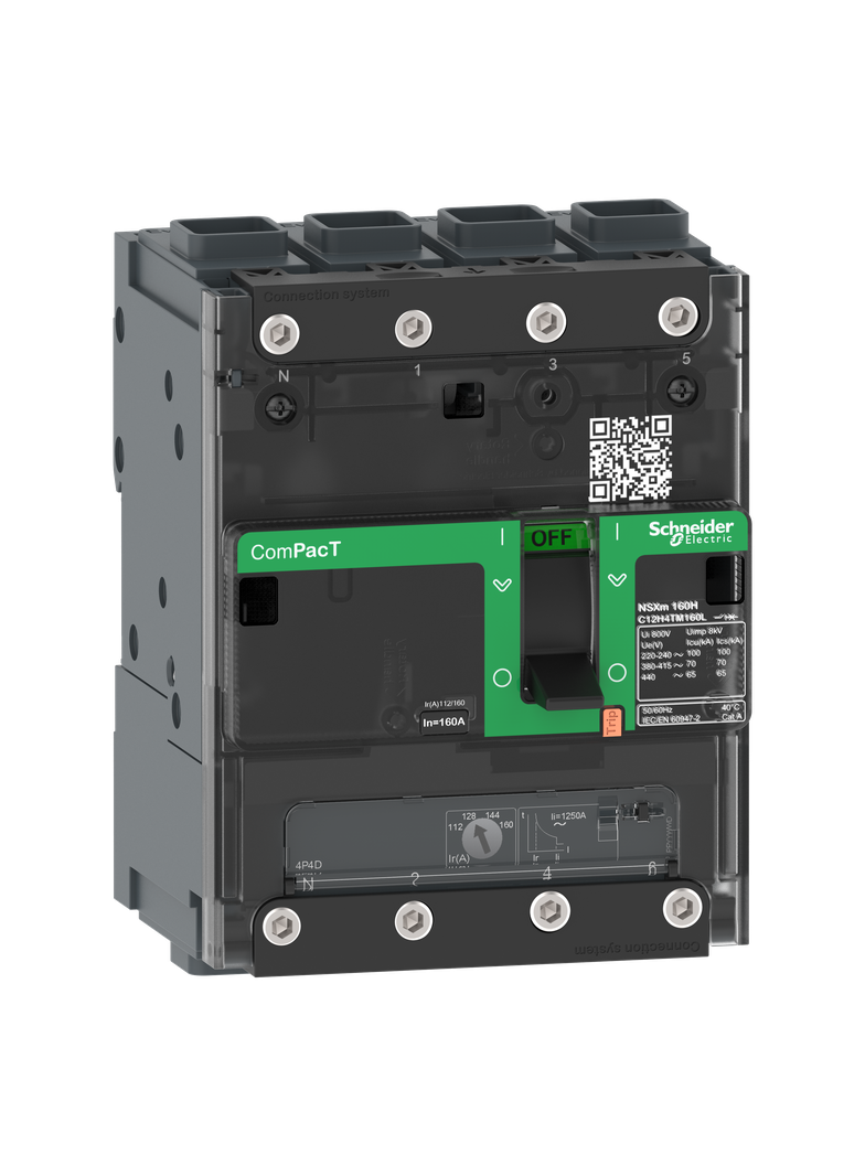 Wyłącznik, ComPacT NSXm, TM100D, 4P, 25kA, EverLink