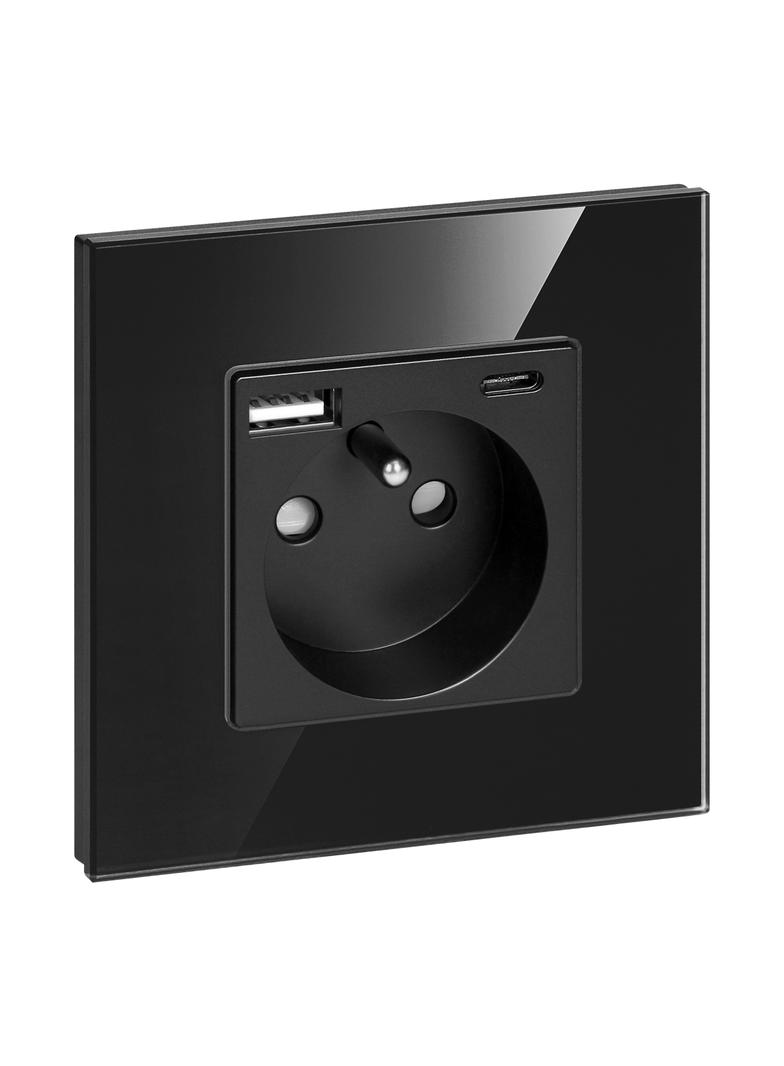 Gniazdo pojedyncze 2P+Z, USB-A + USB-C, PD, max. 20W, czarny OR-AE-13308/B ORNO