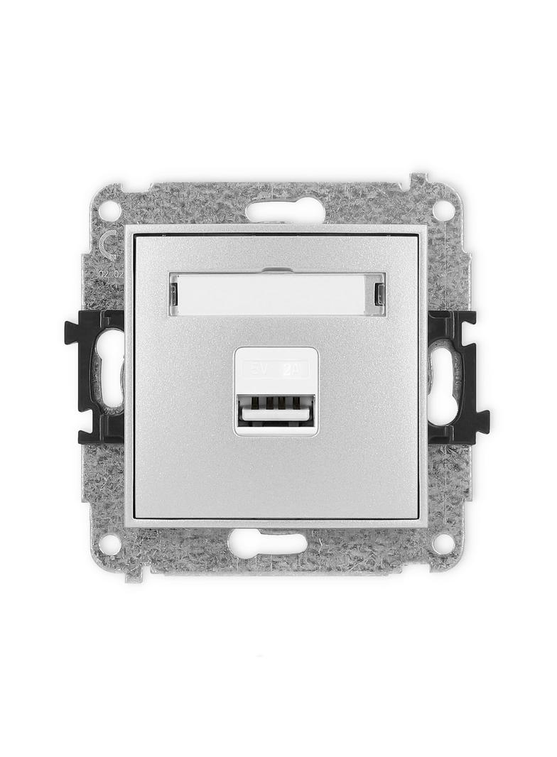 ICON Mechanizm ładowarki USB pojedynczej USB A, 10W max., 5V, 2A srebrny metalik
