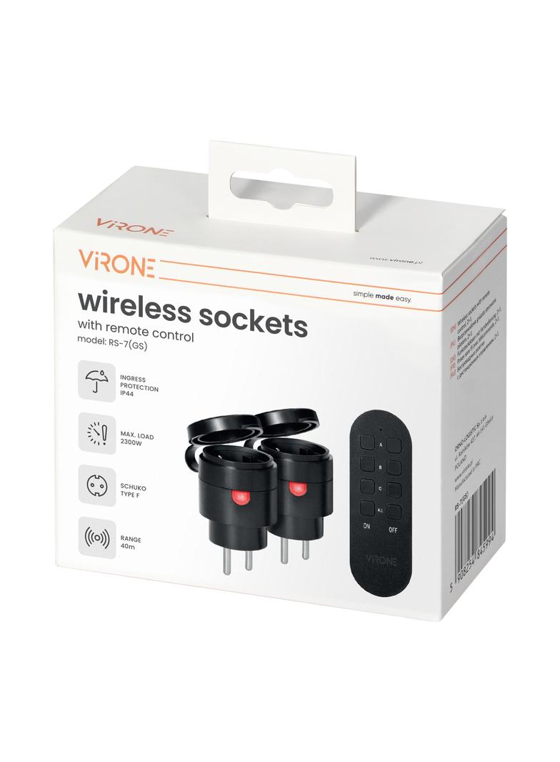 Zestaw bezprzewodowych gniazd MINI Schuko, sterowanych pilotem 2+1, 2300W, IP44