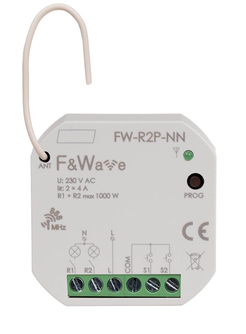 Radiowy podwójny przekaźnik wielofunkcyjny do instalacji bez przewodu neutralnego FW-R2P-NN F&F