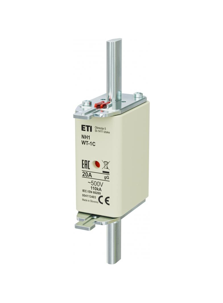 Wkładka topikowa NH zwłoczna KOMBI Pokrywy stalowe NH1 WT-1C gG 20A 500V G 004113403 ETI