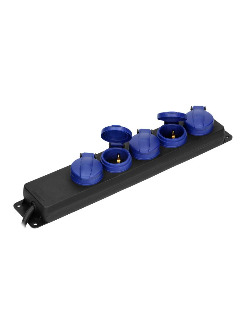 Przedłużacz warsztatowy bryzgoszczelny IP44, 5 gniazd 2P+Z IP44, schuko, przewód gumowy, H05RR-F 3x1