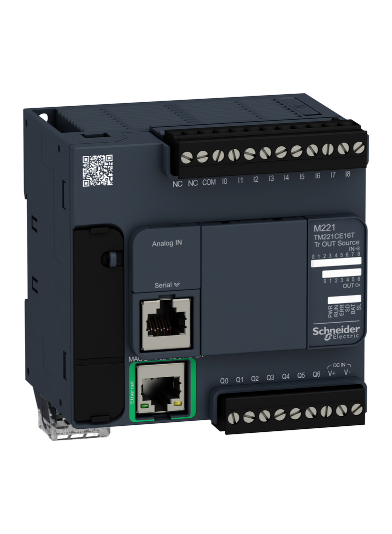 Modicon M221 sterownik kompaktowy port szeregowy RJ45 Ethernet 9 wejść 7 wyjść tranzystorowych PNP 2