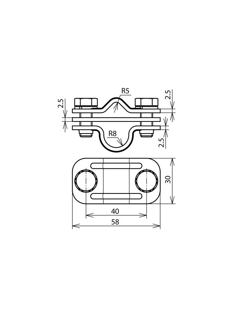 Zacisk probierczy UNI, stal nierdzewna NIRO 200 kA, do drutu 8-10/16 mm z przekładką