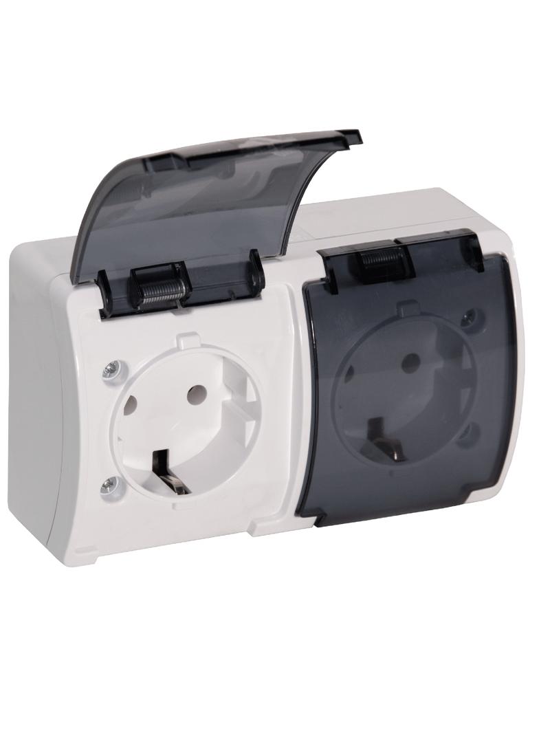 Gniazdo podwójne Schuko AQUATIC IP44 biały dymiony 10 szt. OR-OE-7106(GS)/WT/10 ORNO
