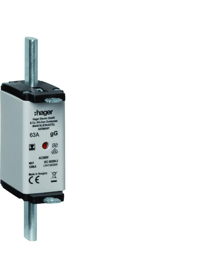 Wkładka bezp. nożowa NH1 wsk.podw. uchwyt izol. gG 63A 500 VAC LNH1063MK HAGER