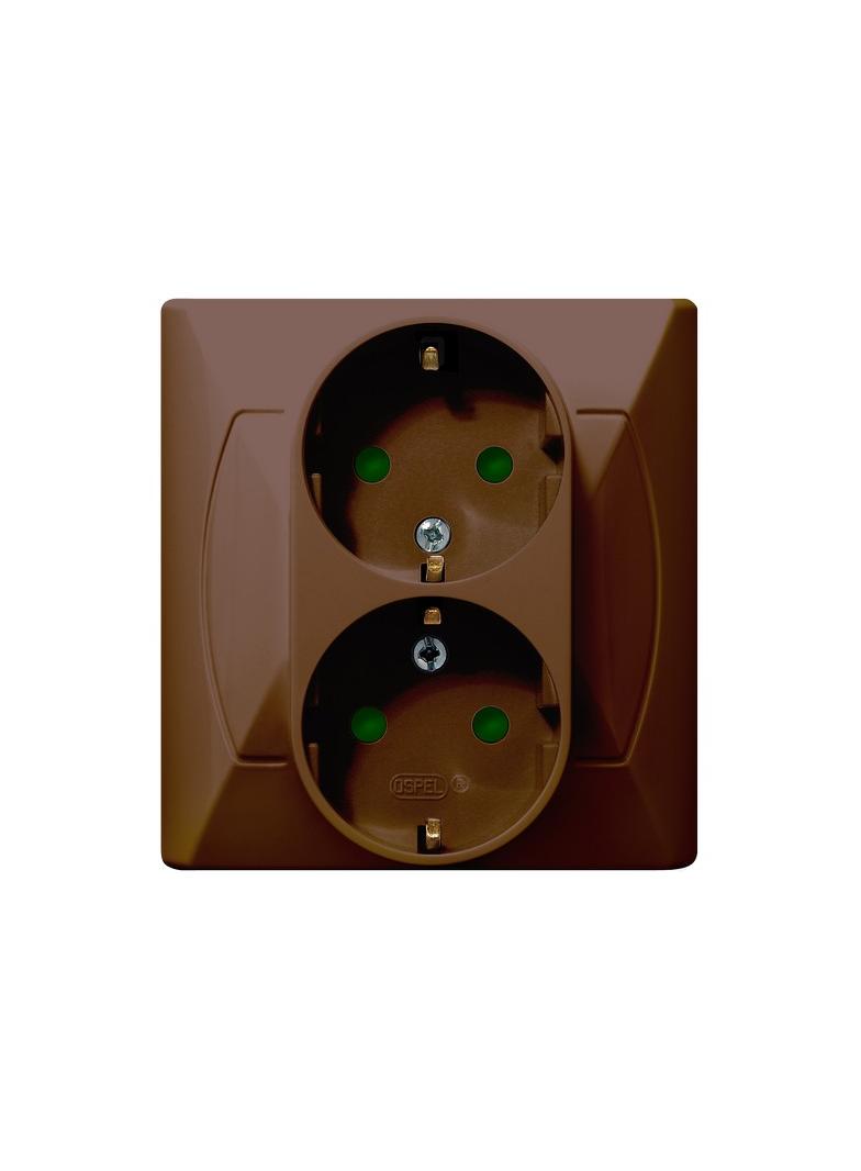 AKCENT Gniazdo podwójne z uziemieniem schuko z przesłonami torów prądowych - kolor brązowy