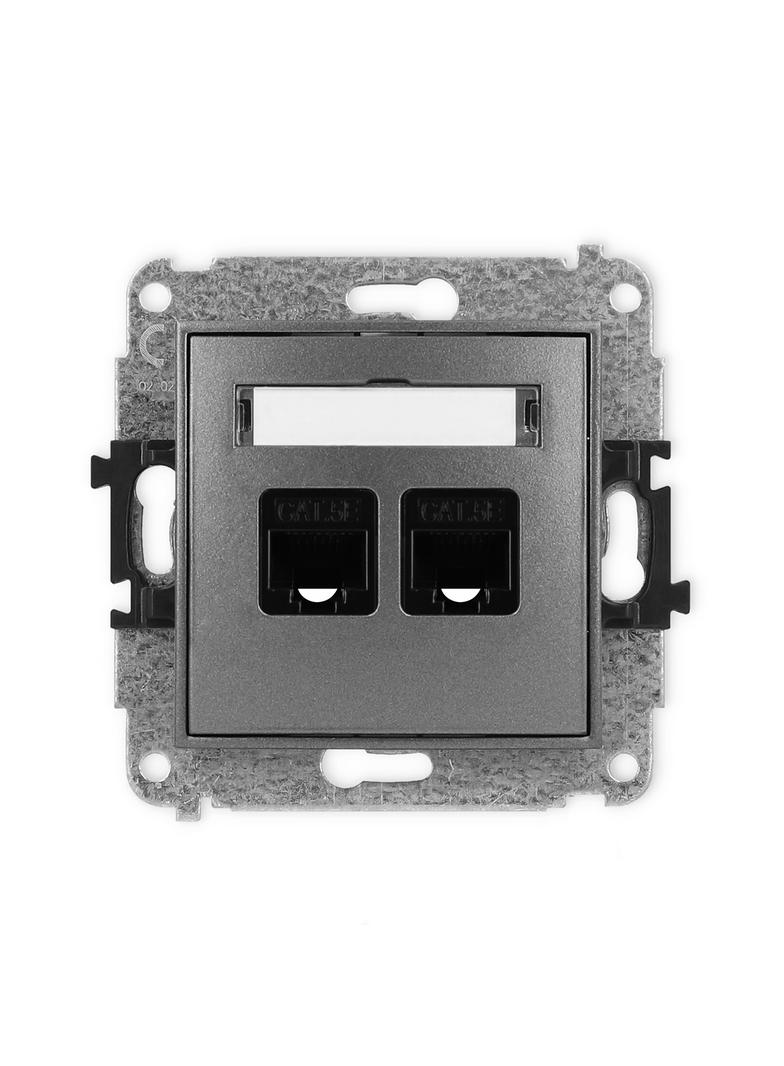ICON Mechanizm gniazda komputerowego podwójnego 2xRJ45, kat. 5e, 8-stykowy grafitowy