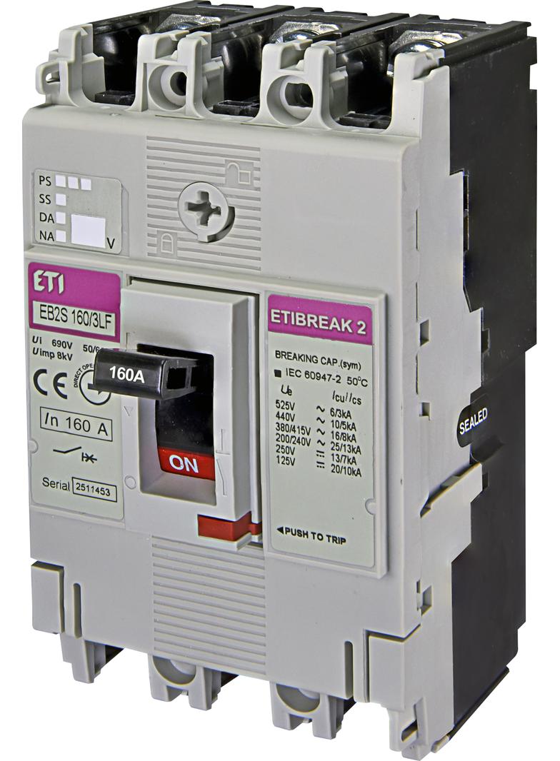 Wyłącznik mocy 3P 16kA wyzw. TM (bez regulacji) EB2S 160/3LF 160A 3P 004671811 ETI