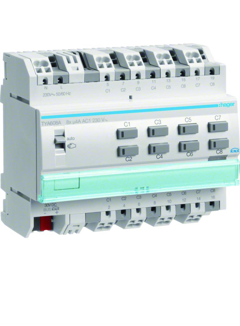 KNX s Sterownik załączający / żaluzjowy 4 A 8-/4-kr 6 mod TYA608A HAGER