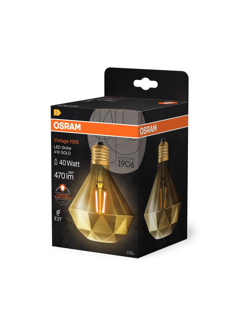 Lampa LED Vintage 1906 CL DIAMOND Filament szkło przezroczyste GOLD 40 non-dim 4,5W 825 E27