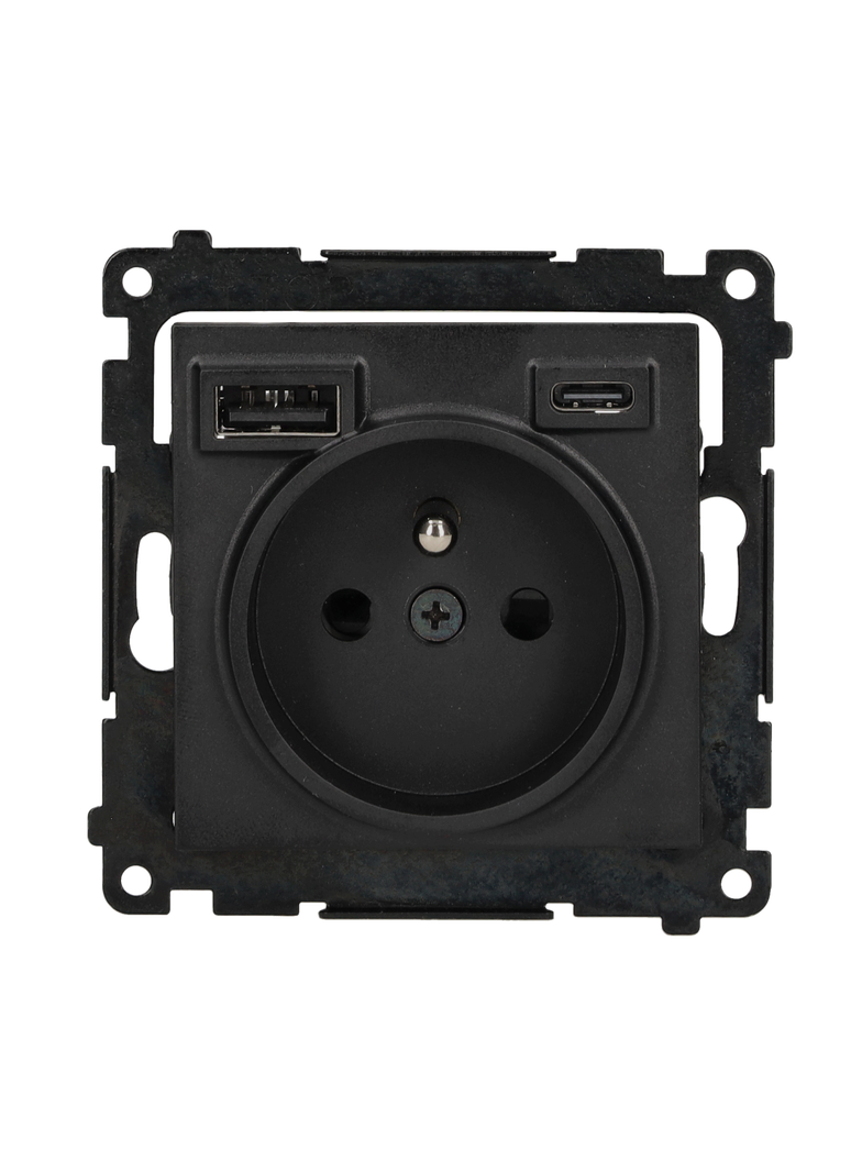 Simon 55 Gniazdo pojedyncze z ładowarką 2xUSB typu C+A 2.1A Czarny mat TGZ1ZUSB2CA.01/149