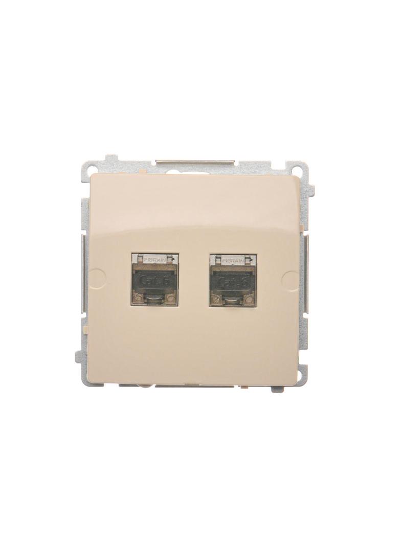 Simon Basic Gniazdo komputerowe RJ45 kategoria 6 podwójne ekranowane z przesłoną przeciwkurzową . Montaż na łapki lub wkręty beż BM62E.01/12 KONTAKT