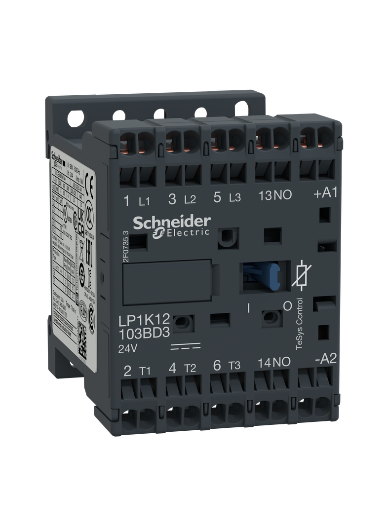 Stycznik mocy, TeSys K, 12A, 3P, 1NO, cewka 24VDC, zaciski sprężynowe LP1K12103BD3