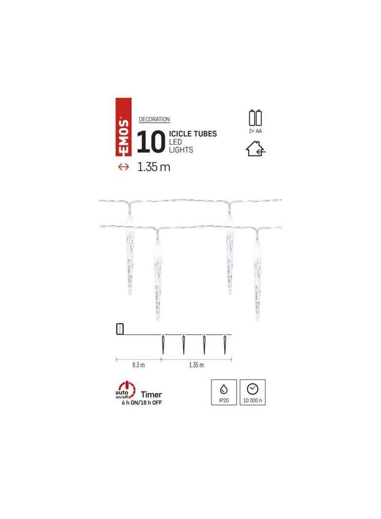 Lampki świąteczne sople 10LED 10 cm 1,35 m zimna biel IP20 timer DCGC01 EMOS