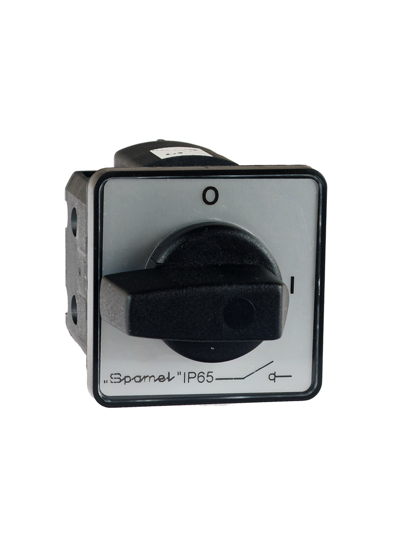 Łącznik Krzywkowy 10A, Rozłącznik 0-1 (4 - biegunowy), mocowanie do pulpitu czoło zamykane żółto/cze