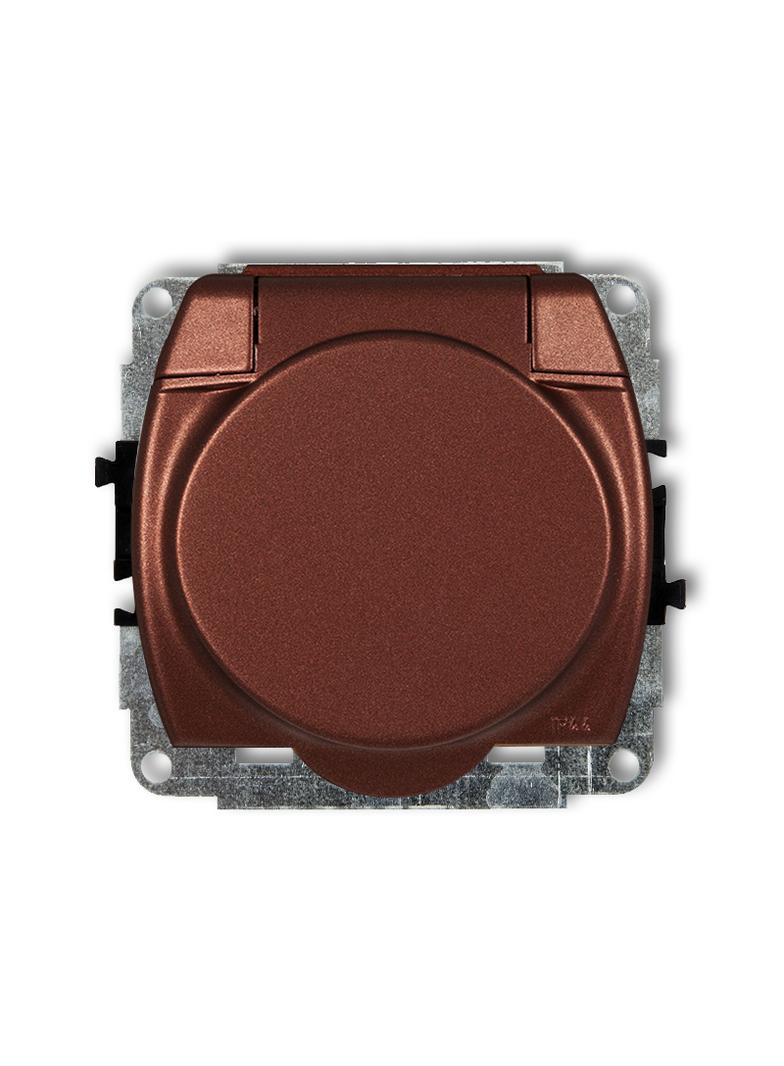 TREND Mechanizm gniazda bryzgoszczelnego z uziemieniem SCHUKO 2P+Z (klapka brązowy metalik, przesłon