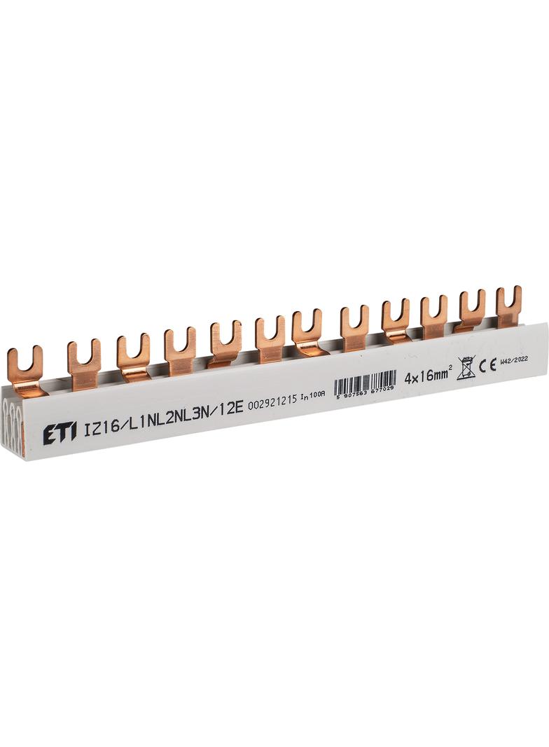 Szyna łączeniowa widełkowa 4P 100A 16mm2 (12mod.) IZ16/L1NL2NL3N/12 002921215 ETI