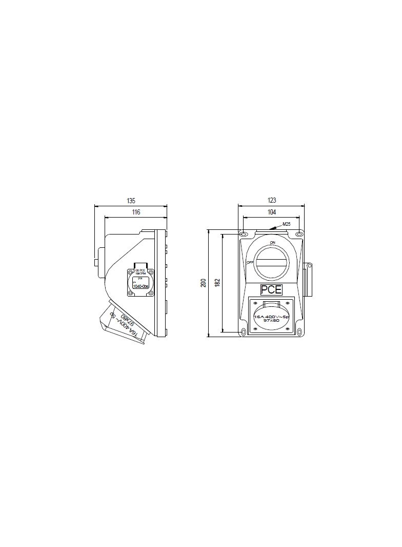 GNIAZDO Z WYŁĄCZNIKIEM COMBO-POL 16A 400V 3P+Z+N, gniazdo 230V 96061541W PCE