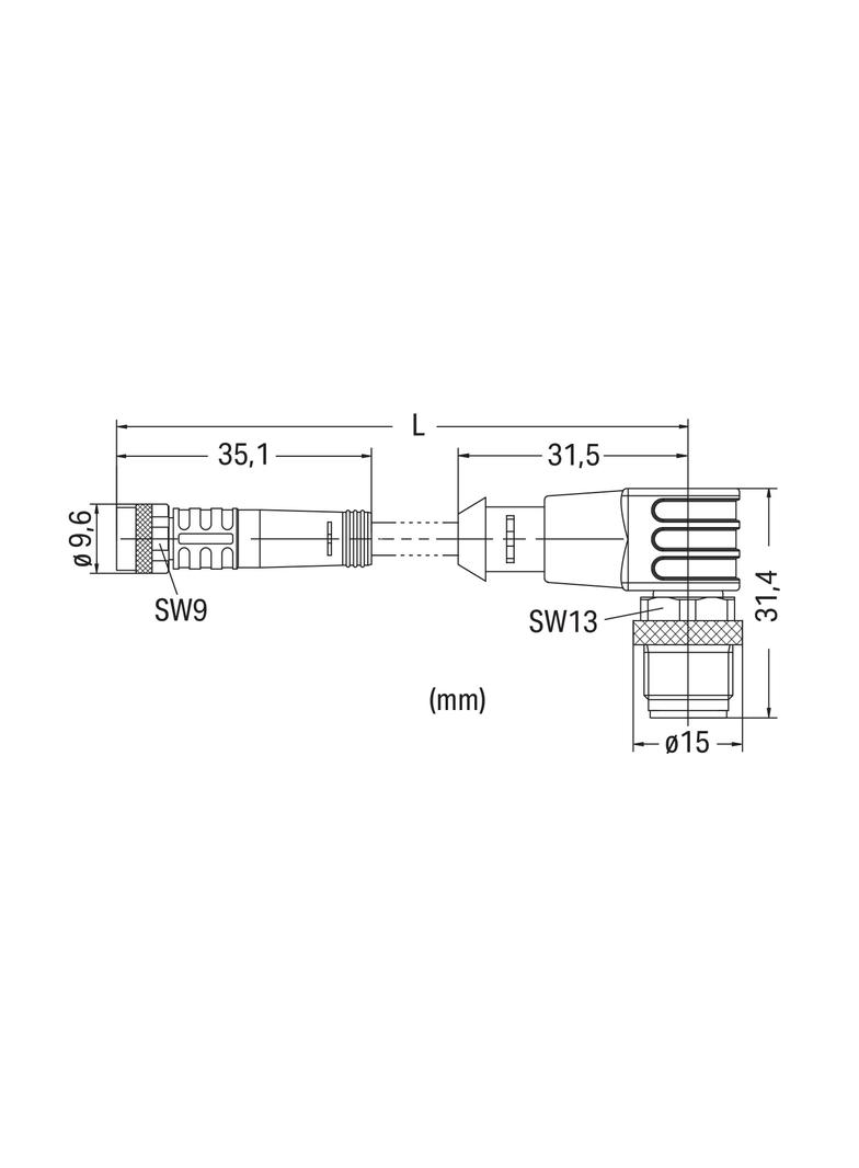 przewód do czujników/el.wykonawczych gniazdo prosteM8/wtyczka kątowaM12 1