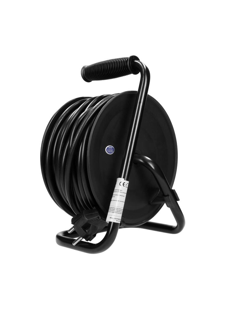 Przedłużacz bębnowy MINI, 4 gniazda 2P+Z (Schuko), metalowy stojak, polwinit H05VV-F 3x1.5mm2 - 15m OR-AE-13171(GS)/15M ORNO