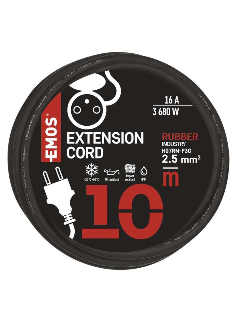 Przedłużacz 1 gniazdo 10m 3× 2,5mm guma / neopren P01710R EMOS