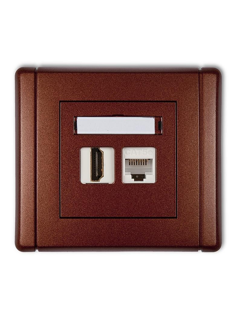 FLEXI Gniazdo pojedyncze HDMI 2.0 + gniazdo komp. poj. 1xRJ45, kat. 5e, 8-stykowe brązowy metalik