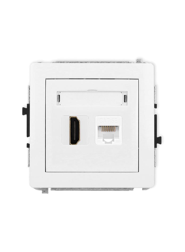 DECO Gniazdo pojedyncze HDMI 2.0, 4K + gniazda komp. poj. 1xRJ45, kat. 5e, 8-stykowy biały DGHK DGHK-45e KARLIK