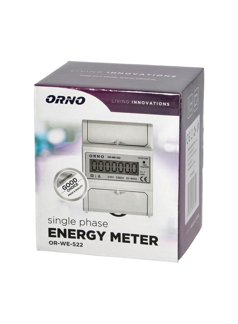 1-fazowy wskaźnik zużycia energii elektrycznej, 80A, 5 modułÓW, DIN TH-35mm OR-WE-522 ORNO