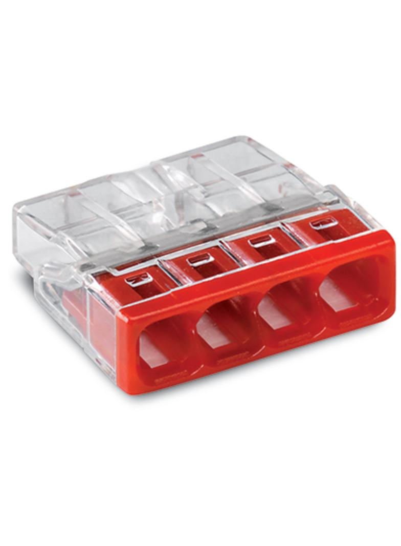 złączka do puszek instalacyjnych 4 x 2,5 mm2 przeźroczysta/czerwona