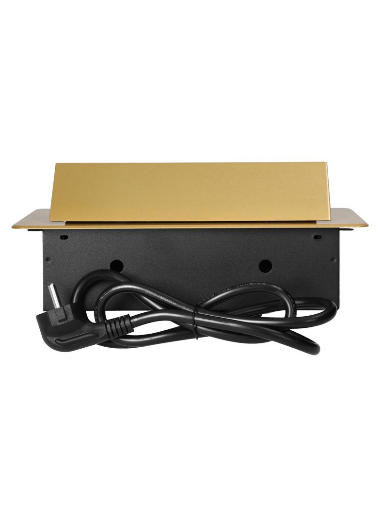 Gniazda meblowe wpuszczane w blat z płaskim frezowanym rantem, ładowarką USB i przewodem 1,5m, 2x2P+