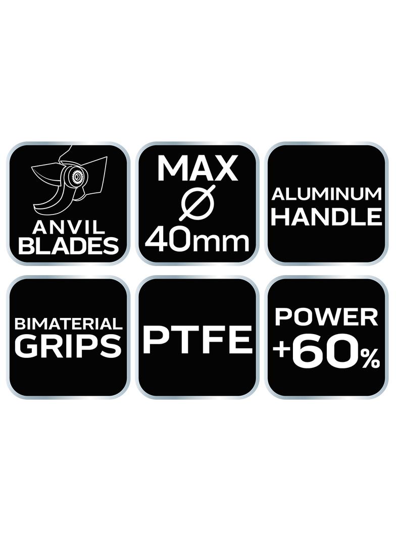 Kowadełkowy sekator do gałęzi 765 mm, zakres do 40 mm, przekładnia zwiększająca siłę nacisku o 60%