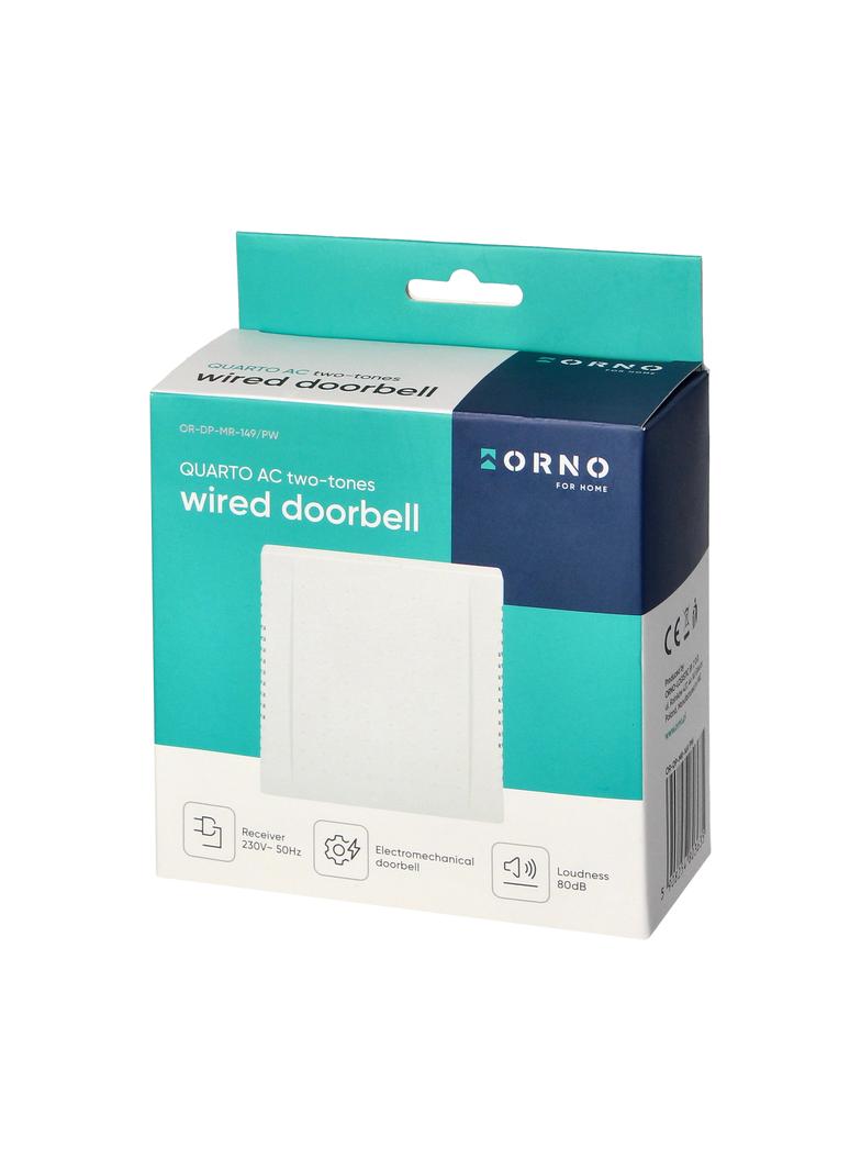 Dzwonek elektromechaniczny dwutonowy QUARTO AC, 230V, śnieżno biały OR-DP-MR-149/PW ORNO