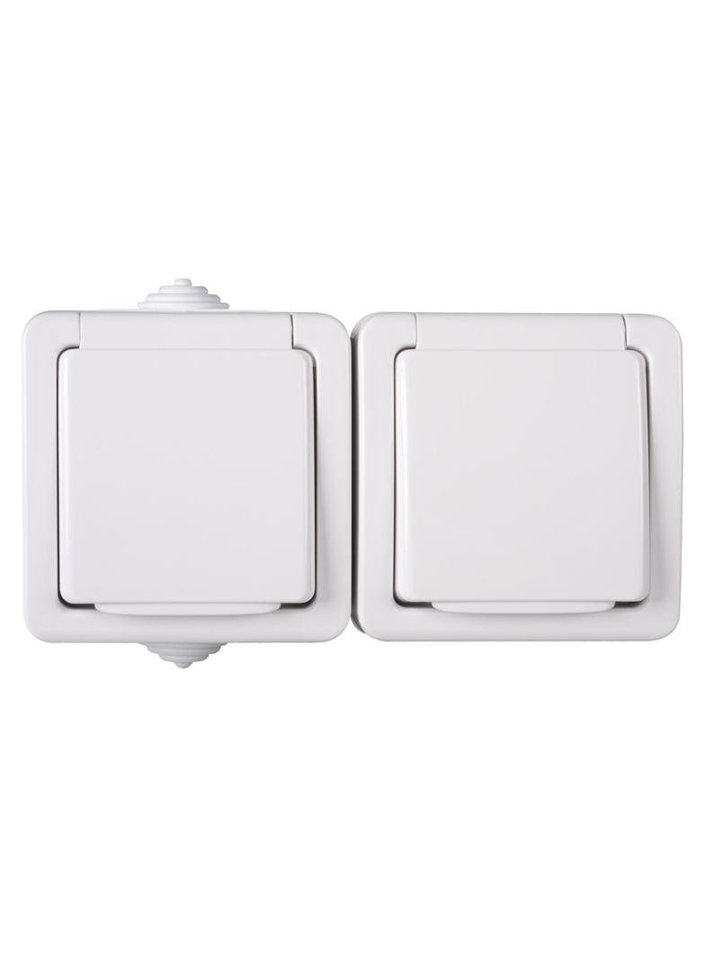 TEKNO Gniazdo hermetyczne podwójne z ochroną styków 16A 250V biały IP54 33497 KANLUX