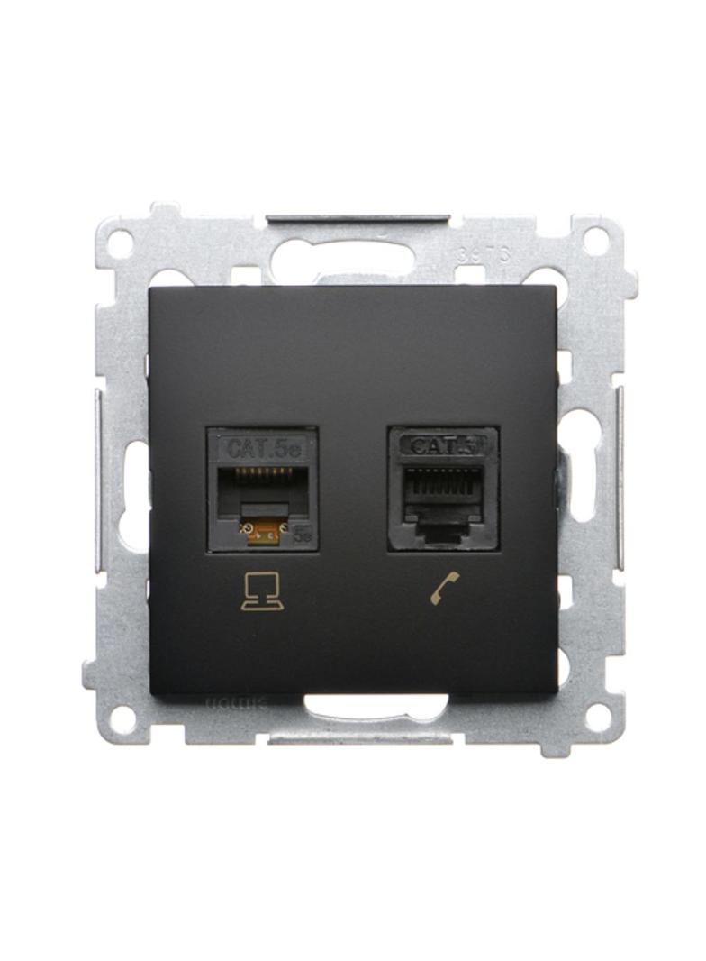Simon 54 Gniazdo komputerowe RJ45 kategoria 5e + telefoniczne RJ12 czarny D5T.01/49 KONTAKT