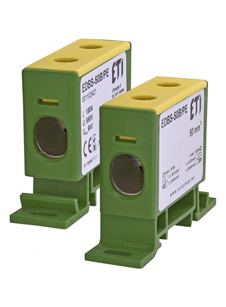 Zacisk 150A 1-torowy 16-70mm2 PE do przewodów Al/Cu żółto-zielony EDBS-50B/PE 001102421 ETI