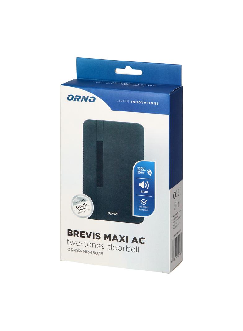 Dzwonek elektromechaniczny dwutonowy BREVIS MAXI AC 230V czarny OR-DP-MR-150/B ORNO