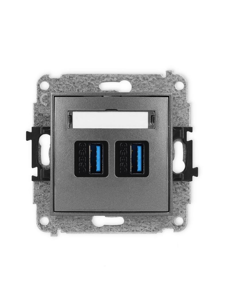 MINI Mechanizm gniazda podwójnego 2xUSB A-A 3.0 grafitowy