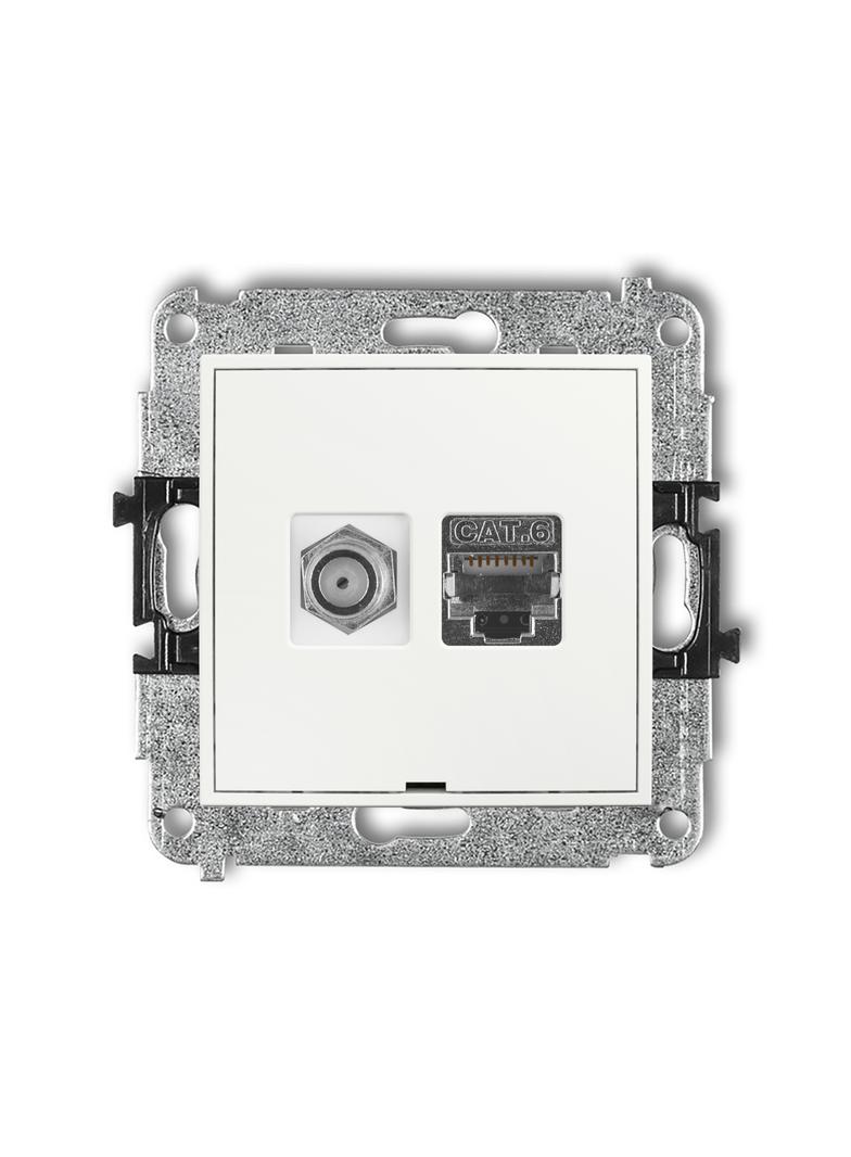 MINI Mechanizm gniazda antenowego poj. typu F (SAT) + gniazda komp. poj. 1xRJ45, kat. 6 ekranowany,