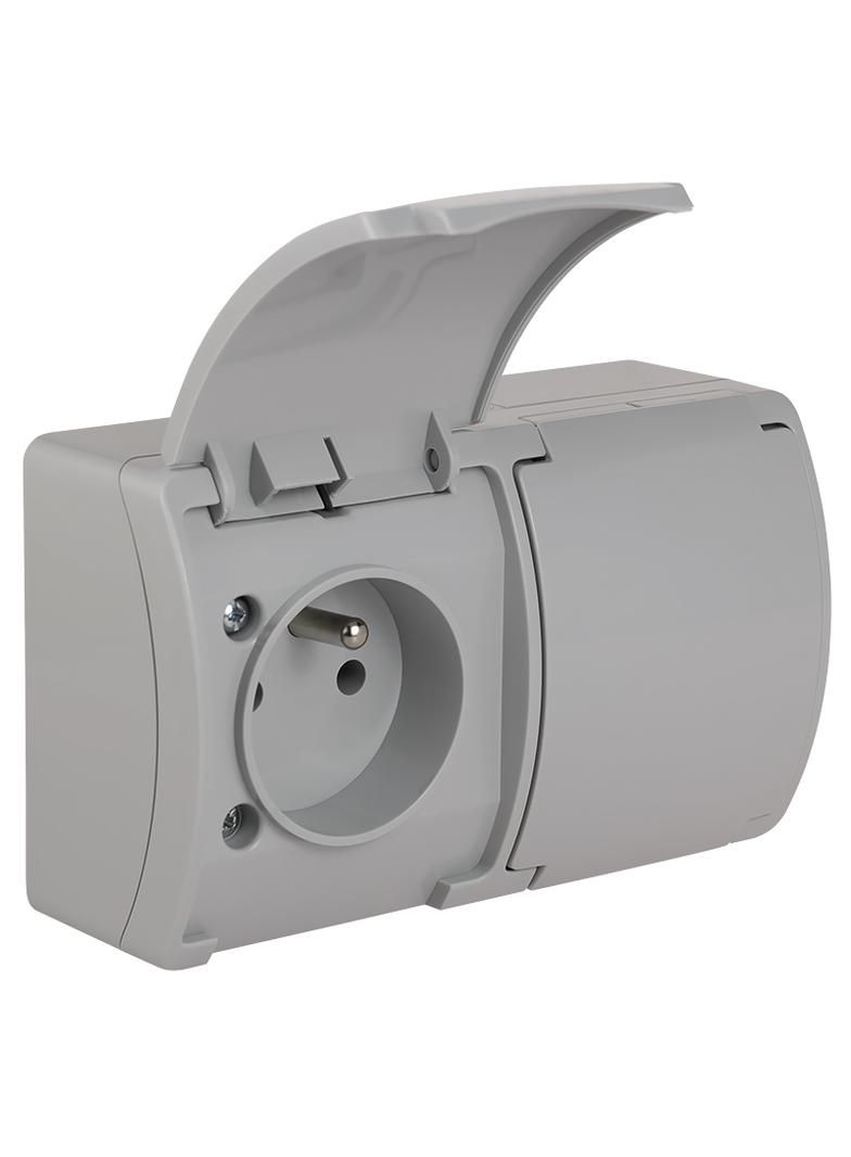 VG-Koala Gniazdo podwójne Z-ziemieniem (2x2P+Z) n/t IP44 popiel Z-lapką popiel VG 162-03 61.382 OPATÓWEK