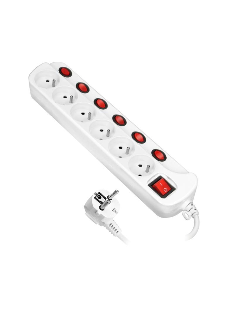 Listwa zasilająca "Multiswitch", 6 gniazd 2P+Z, kabel 3x1.0mm2, długość 1,5m, z wyłącznikami podświe
