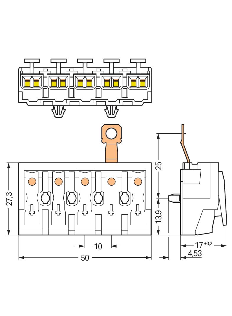 złączka zasilająca 5-biegunowa ze stopkami z stykiem PE