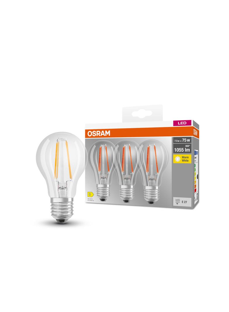 Żarówka LED x3 A60 E27 7.5W = 75W 1055lm 2700K Ciepła 300° BASE Osram