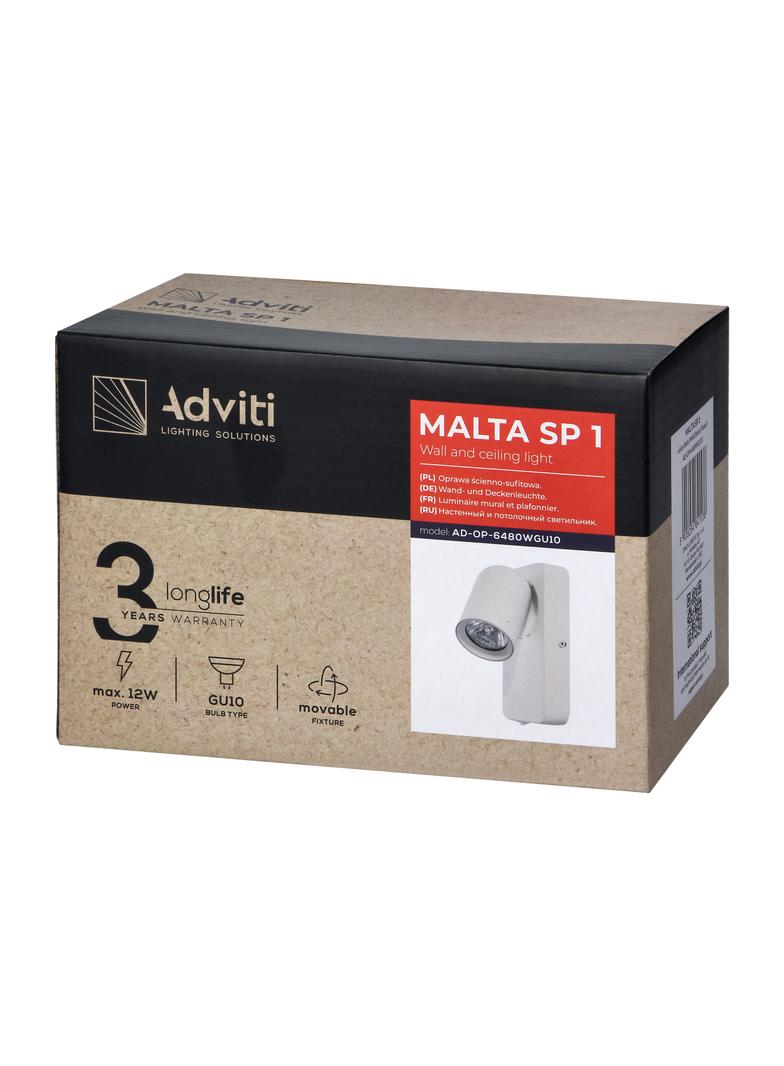 MALTA SP 1, oprawa ścienno-sufitowa, GU10 max. 12W, IP20, biała, prostokątna podstawa AD-OP-6480WGU10 ORNO