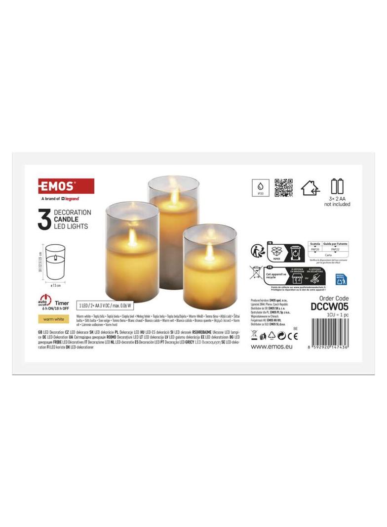 Świece świąteczne woskowe w szkle 100 LED 3 szt 6x AA ciepła biel IP20 timer DCCW05 EMOS