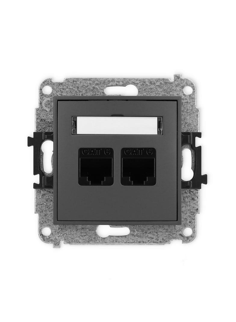 ICON Mechanizm gniazda komputerowego podwójnego 2xRJ45, kat. 6, 8-stykowy grafitowy mat
